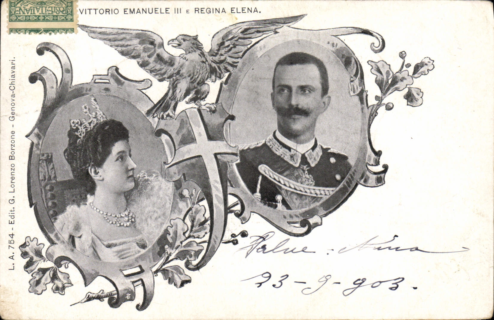 VINTAGE POSTCARD Vittorio Emanuel III E Regina Elena Eagle