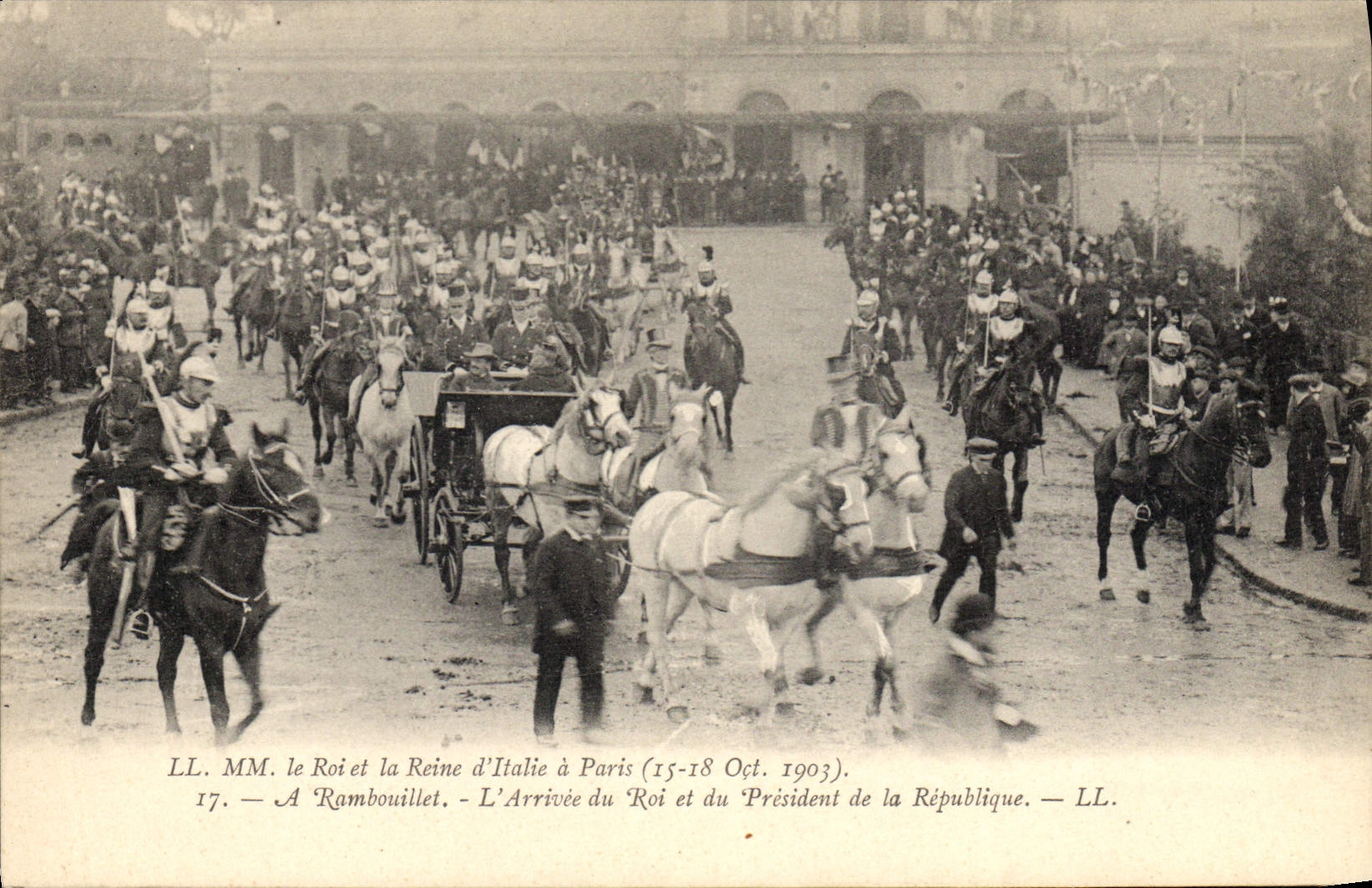 VINTAGE POSTCARD MM the King of Italy and the queen has Paris 1903 has Rambouillet the arrival of the king and the President of the Republic