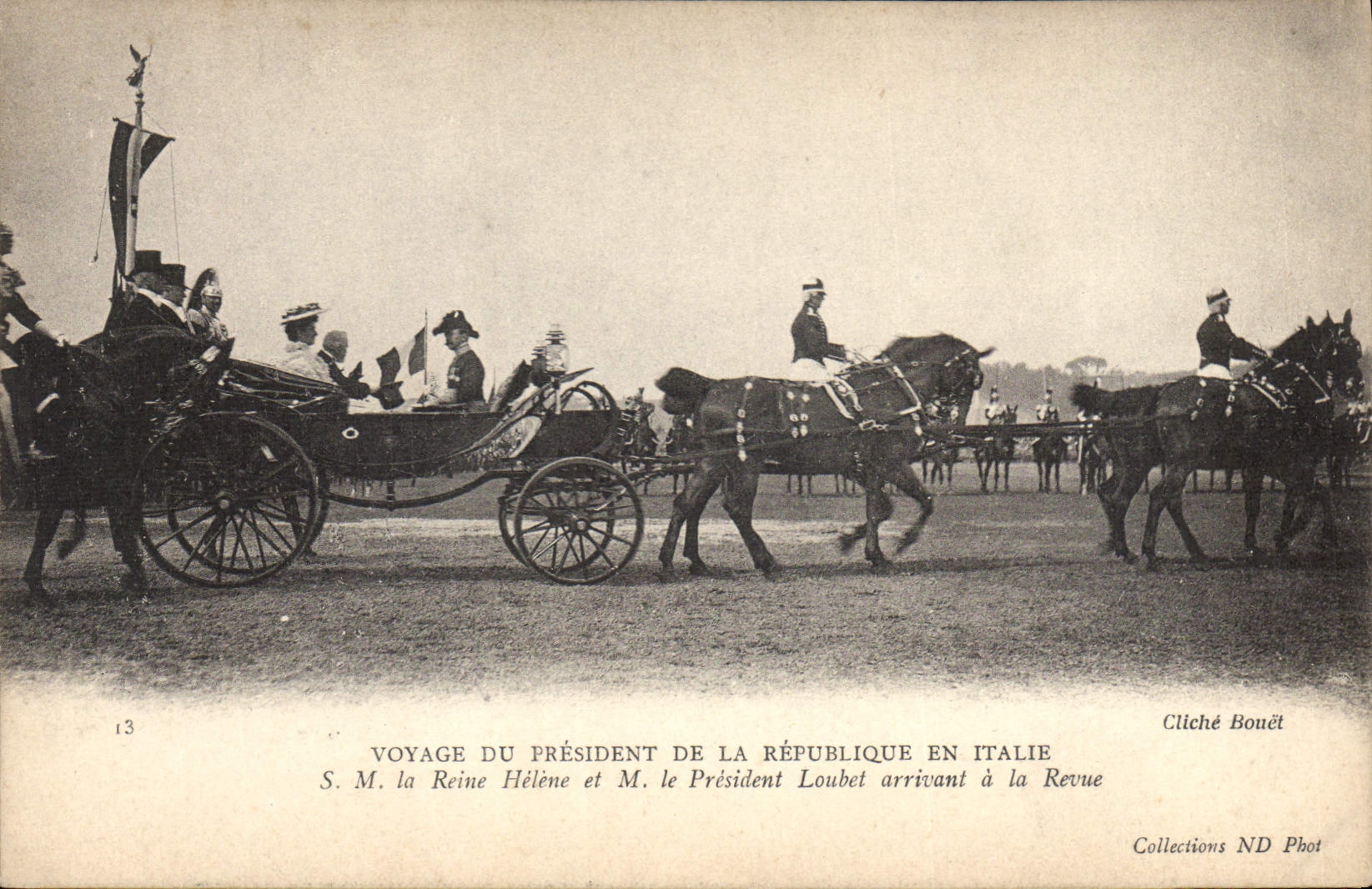 VINTAGE POSTCARD MM the King of Italy and the queen has Paris 1903 SM the Helene queen and the President Loubet arriving at the review