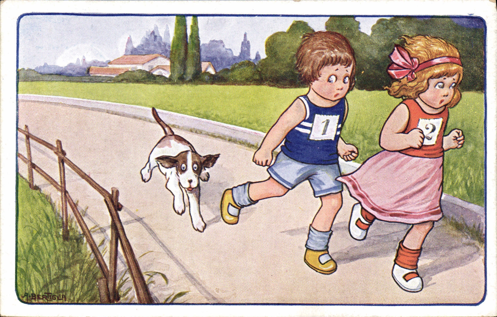 VINTAGE POSTCARD Athletics Children Race on foot chein