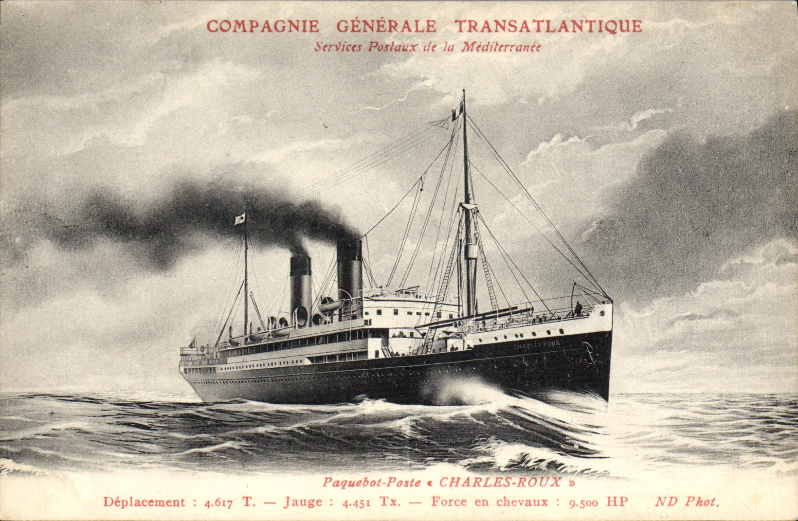 VINTAGE POSTCARD General Boat Co Transatlantic Charles Roux Mail steamer