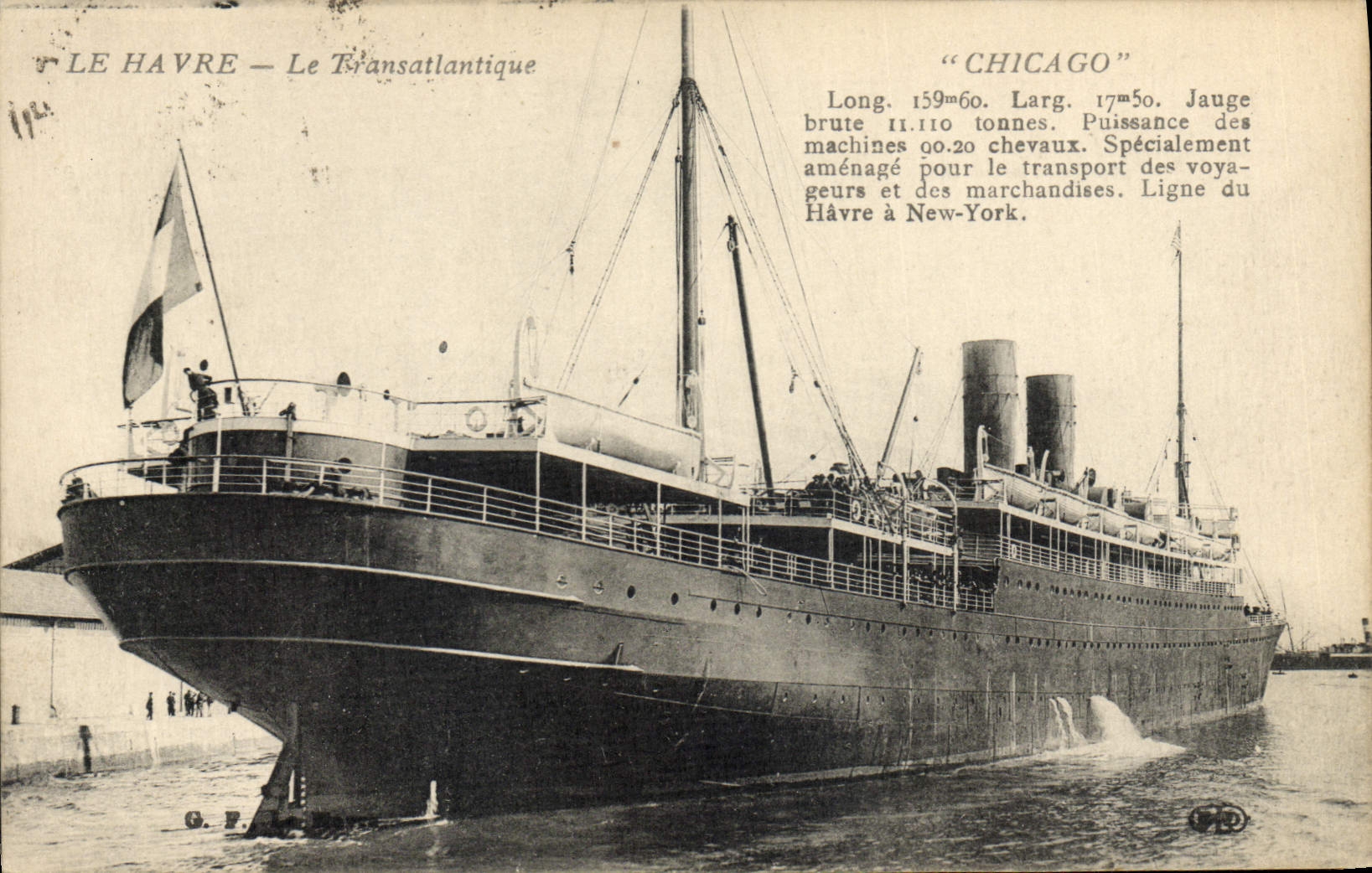 VINTAGE POSTCARD Boat Le Havre the Chicago Deck chair