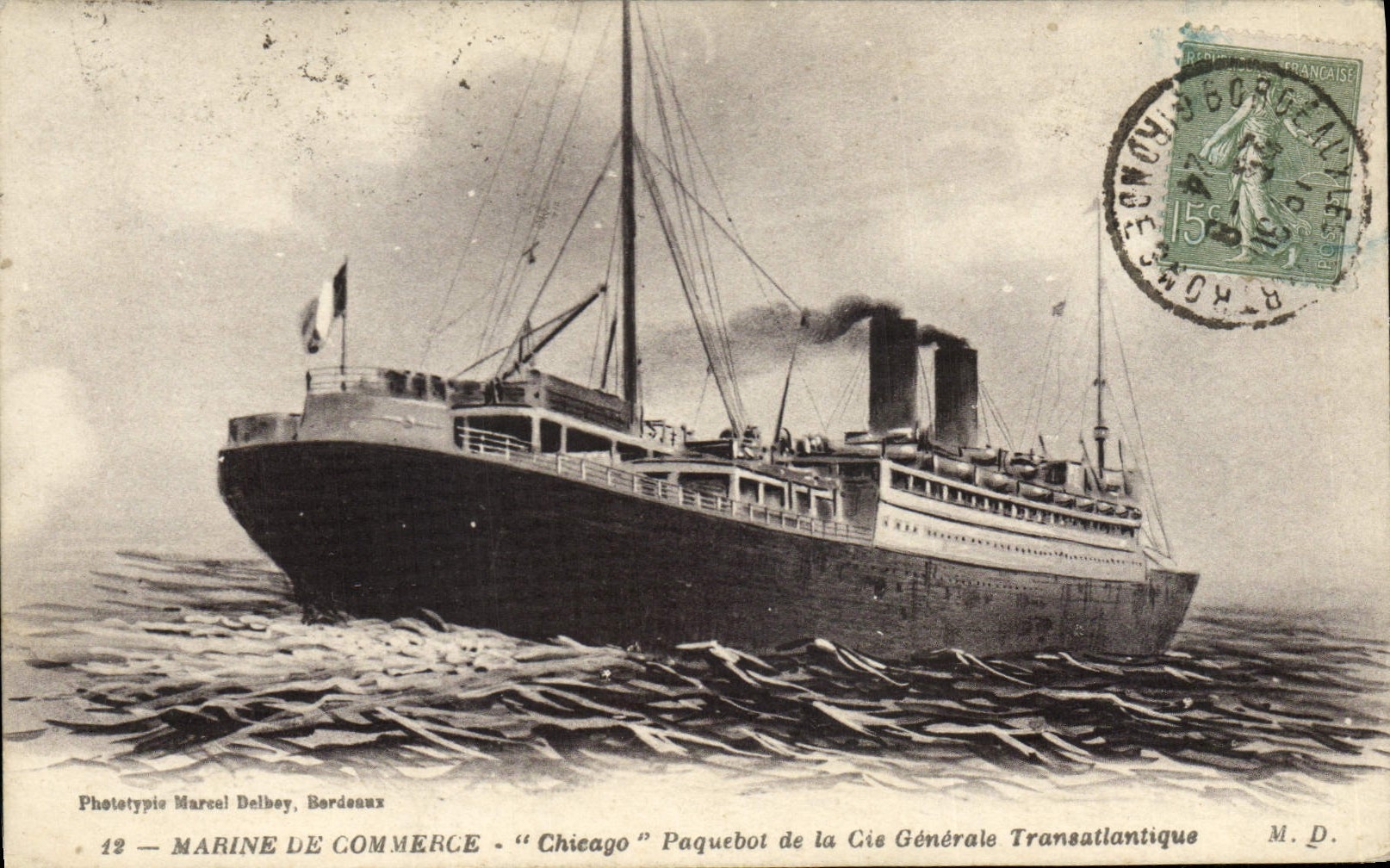 VINTAGE POSTCARD Boat Mercantile marine Chicago of the Transatlantic General Co