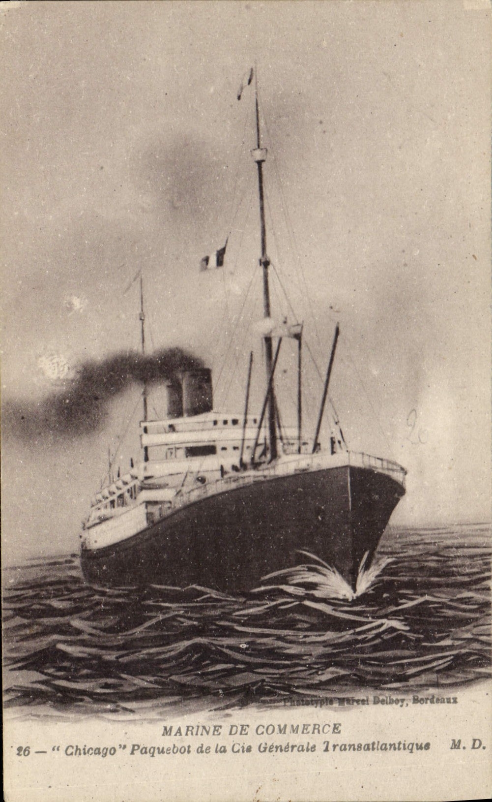 CPA Bateau Marine de Commerce Chicago Paquebot de la Cie Generale Transatlantique