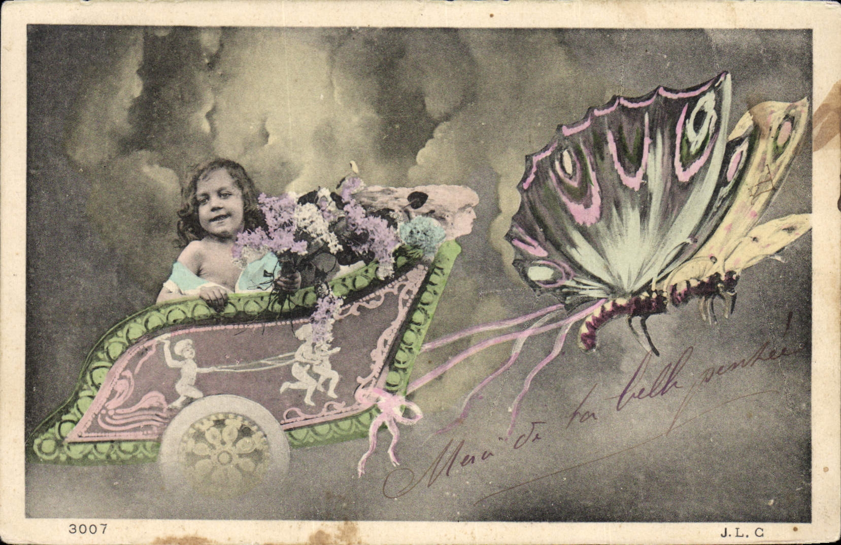 CPA Insectes Papillon Enfant