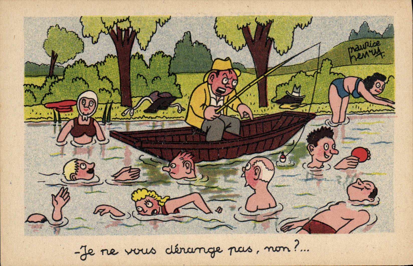 CPA Fantaisie Illustrateur Maurice Henry Peche Pecheur Baigneurs