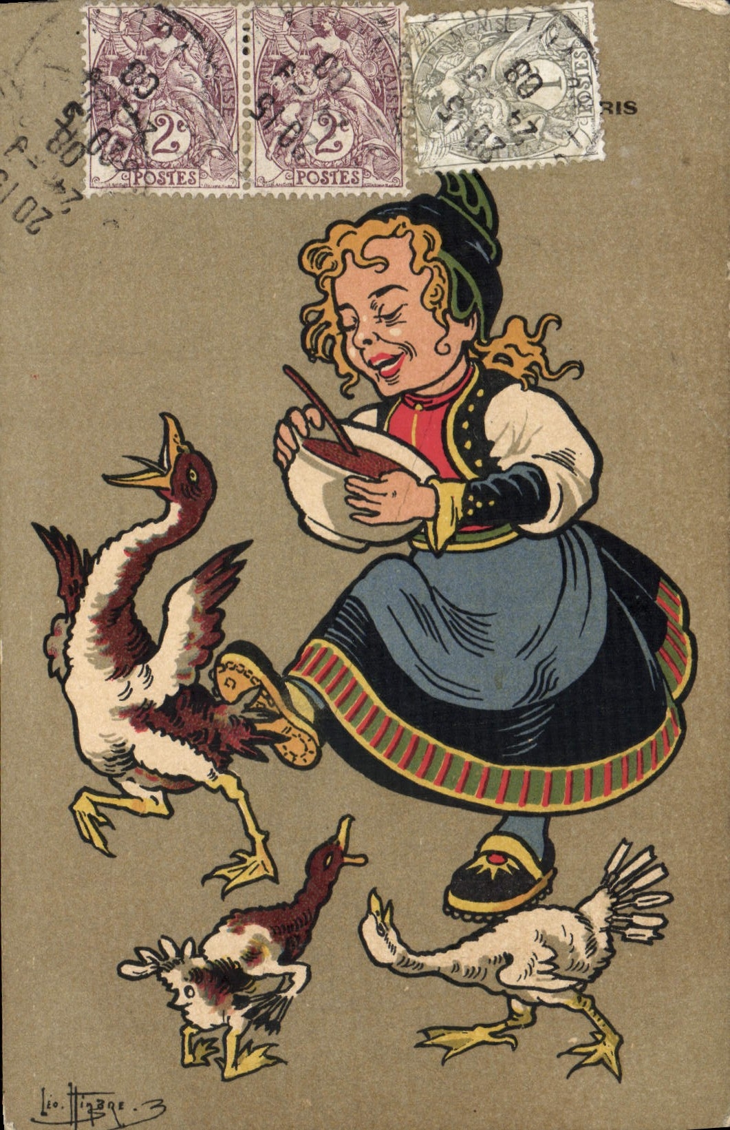 CPA Fantaisie Illustrateur Enfant Oies 