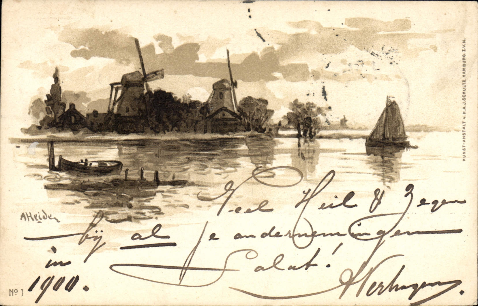 VINTAGE POSTCARD Fantasy Illustrator Windmills