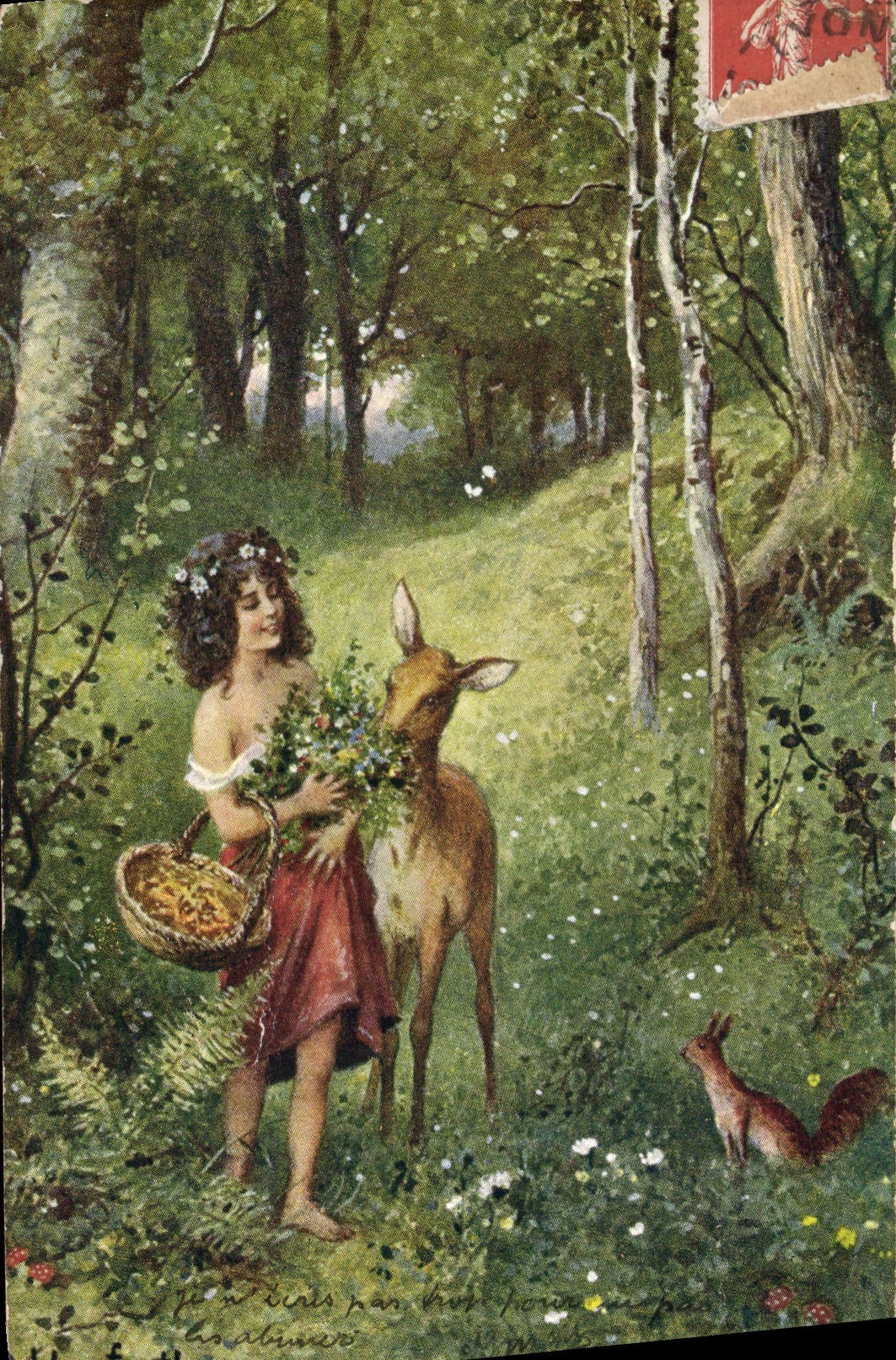 VINTAGE POSTCARD Fantasy Illustrator Child Bich Herrfarth Squirrel