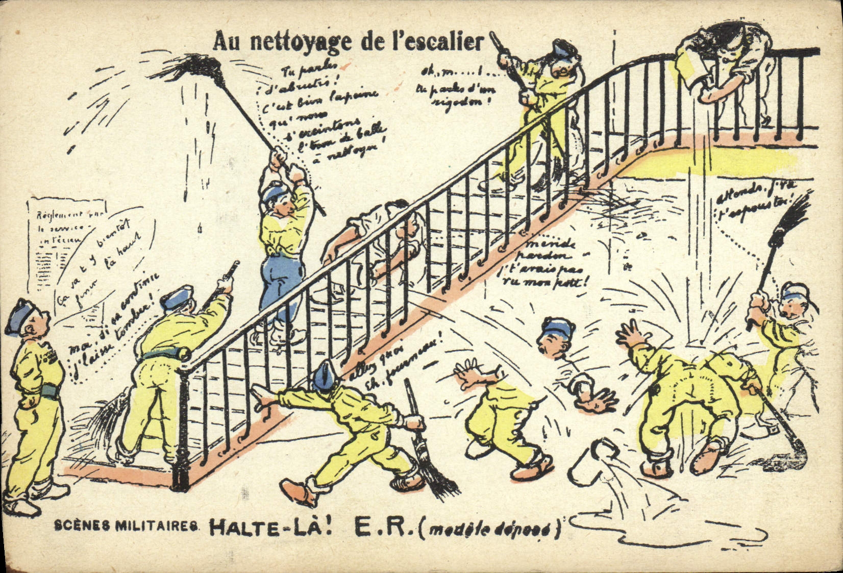 CPA Militaria Au nettoyage de l'escalier