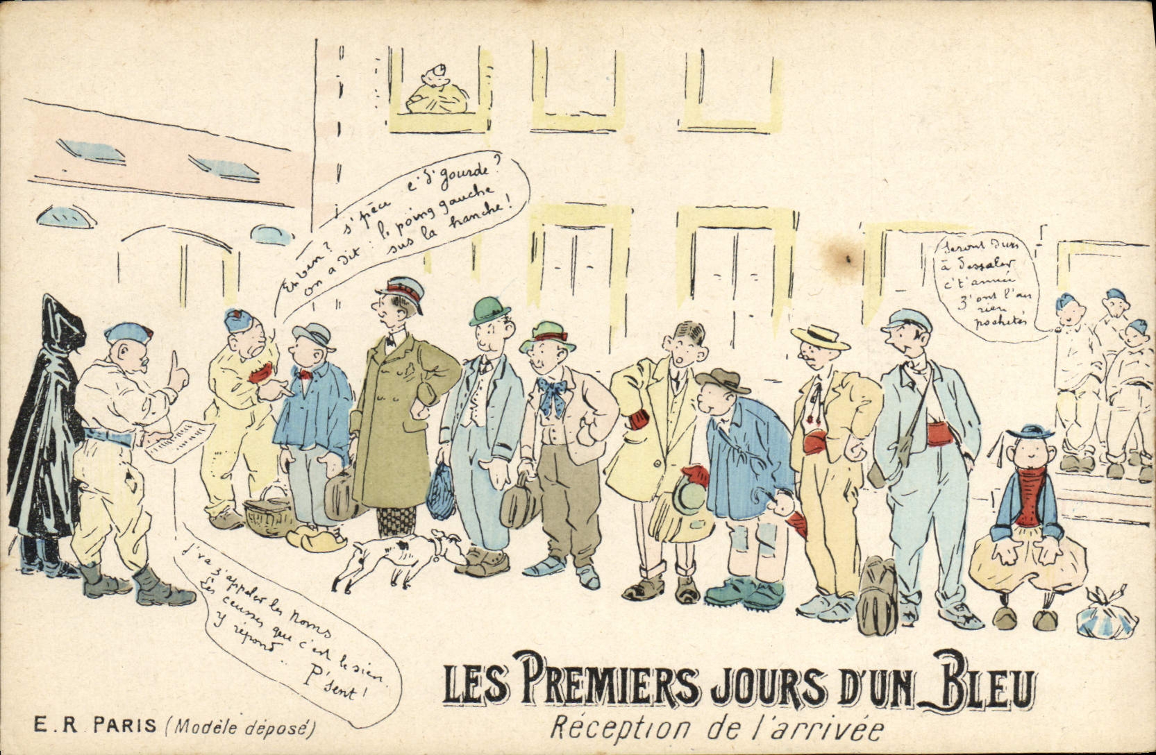 VINTAGE POSTCARD Militaria first days of a blue Reception of the arrival