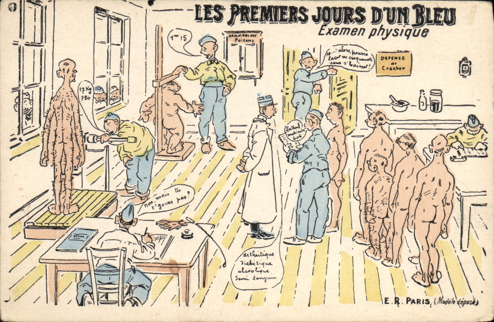 VINTAGE POSTCARD Militaria first days of a blue physical Examination