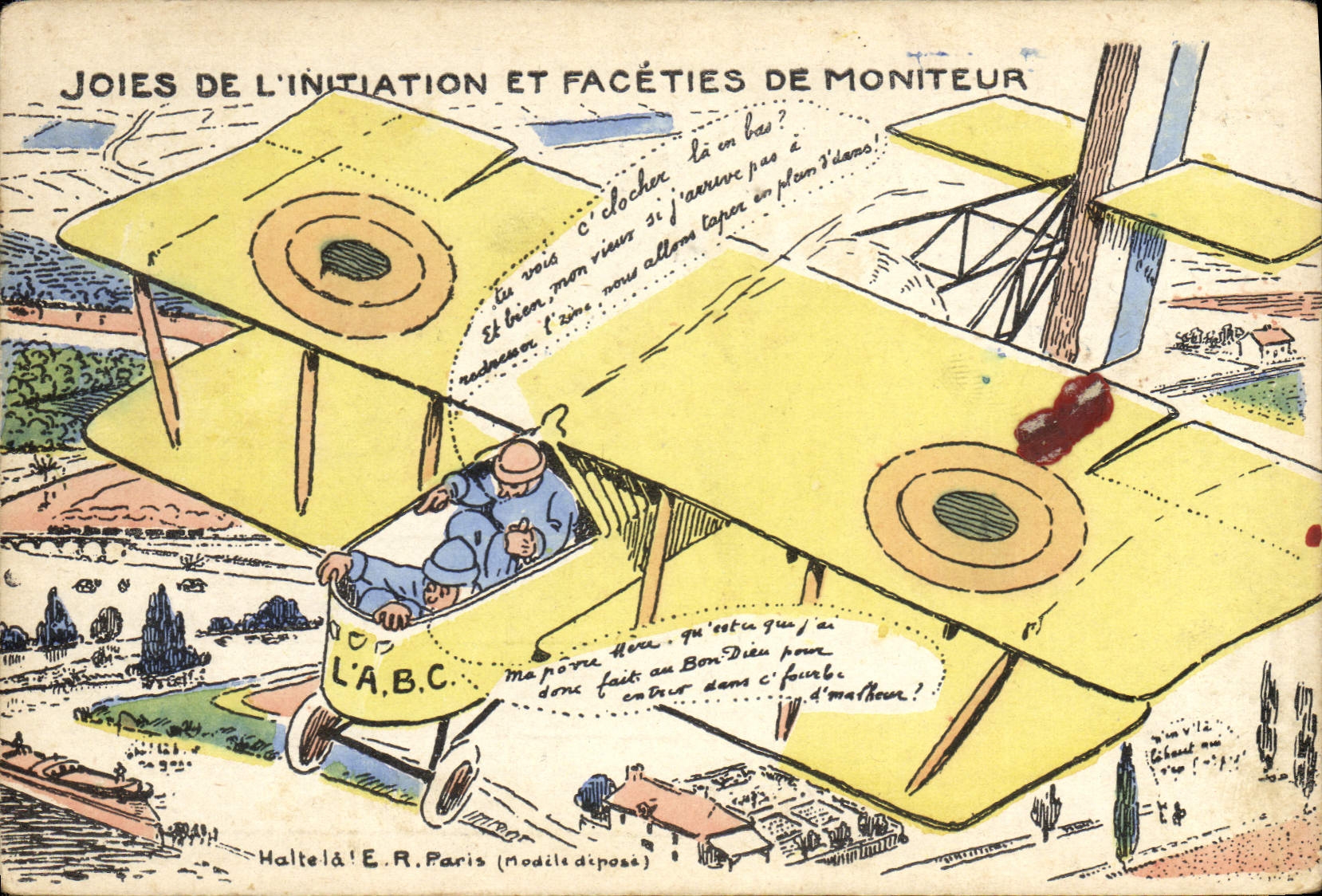 CPA Militaria Joies de l'initiation et faceties de moniteur Avion Aviation
