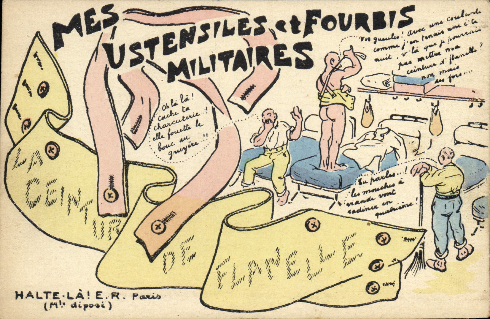 VINTAGE POSTCARD Militaria My ustensils and furbished military Girdles flannel