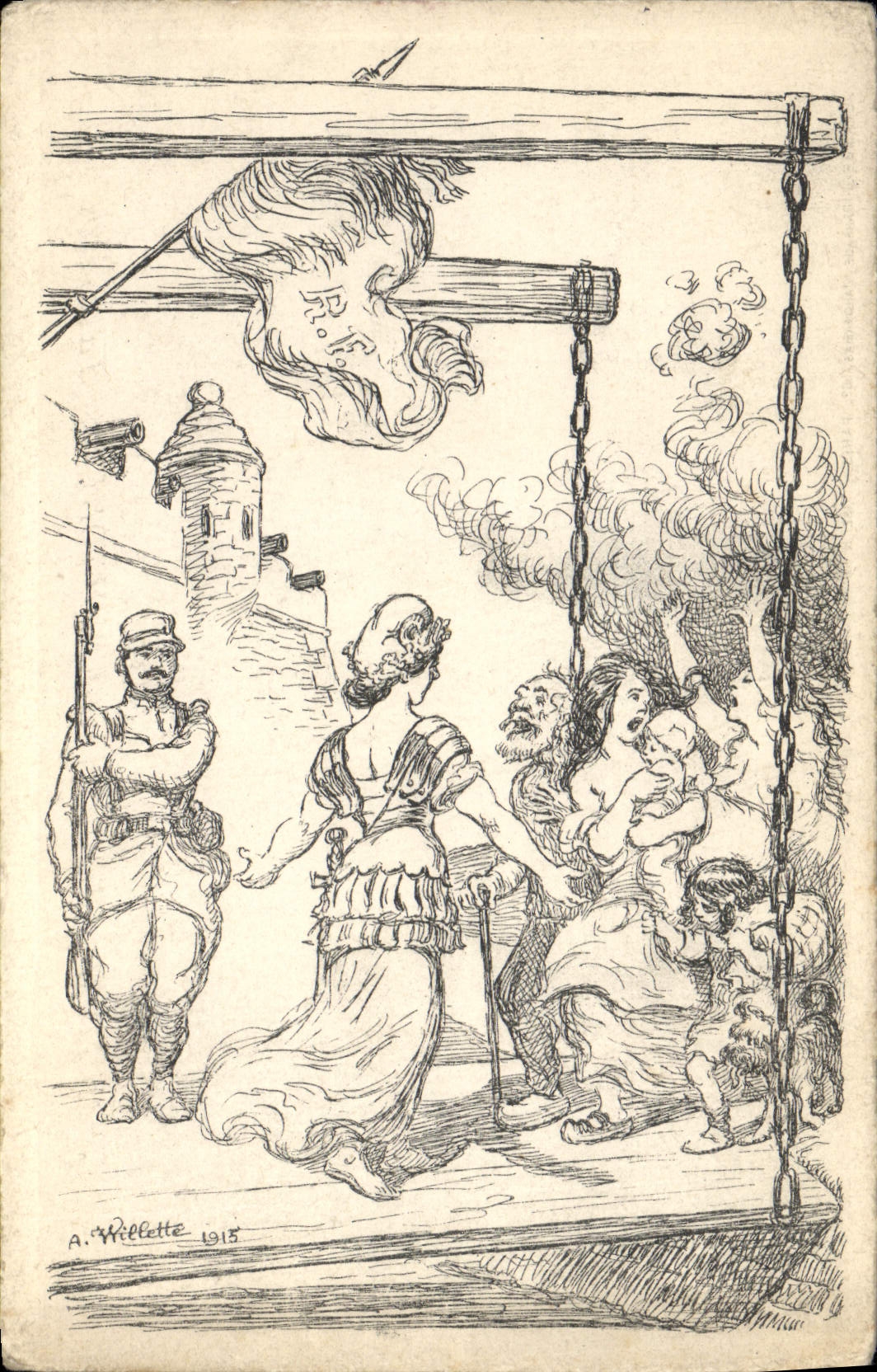 VINTAGE POSTCARD Militaria Marianne In the flames