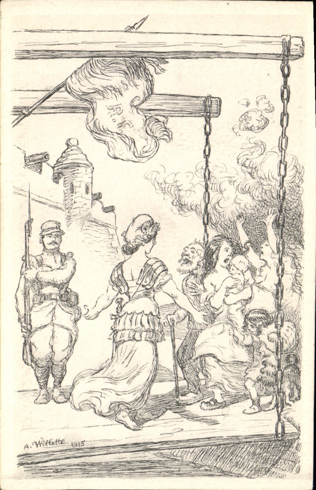 CPA Militaria Marianne Dans les flammes