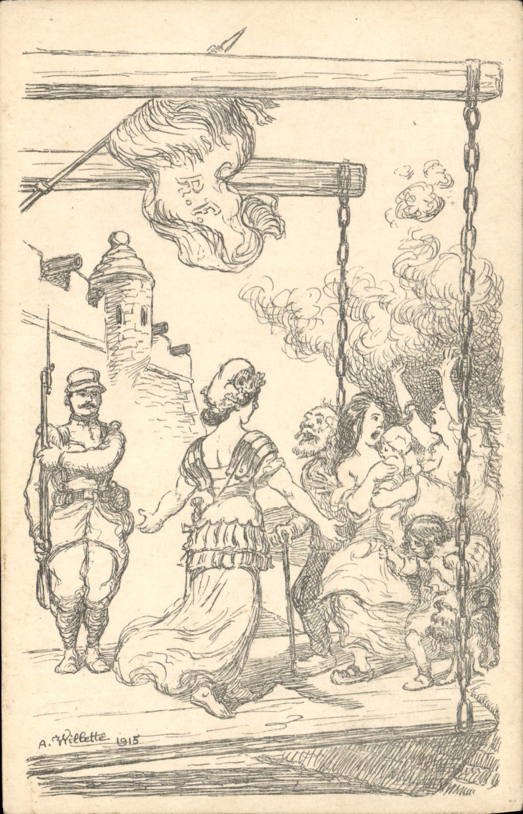 CPA Militaria Marianne Dans les flammes