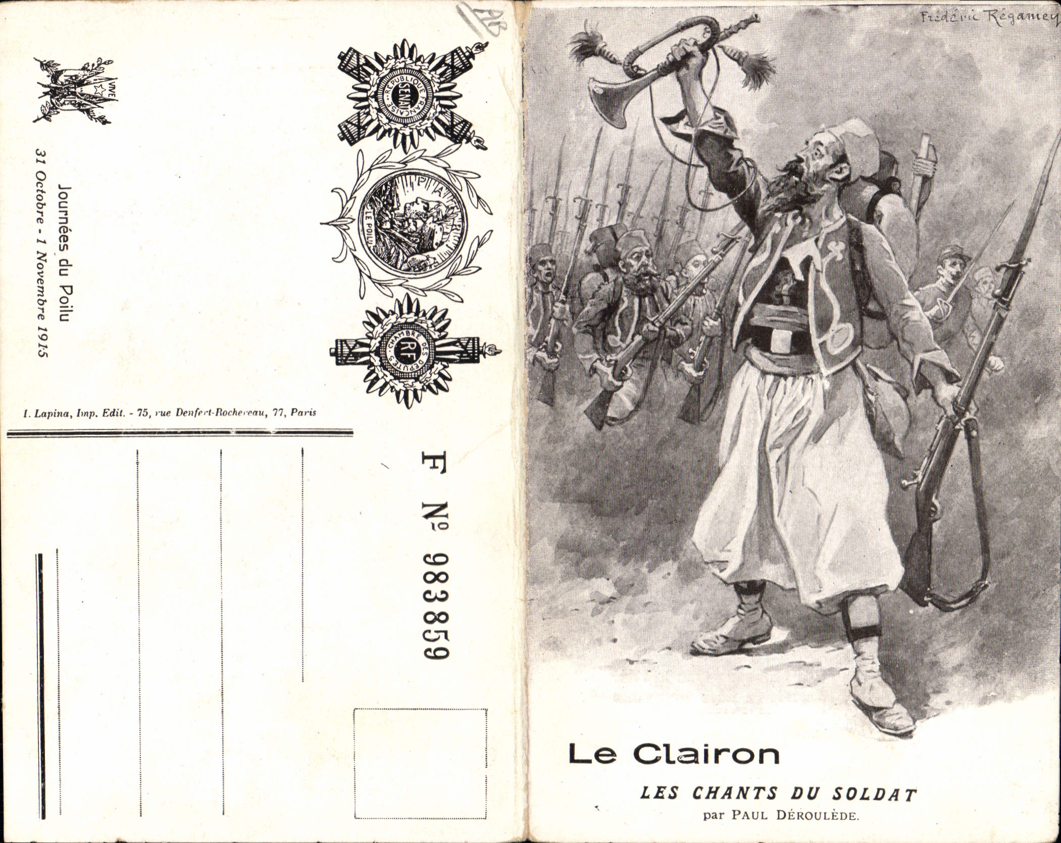 VINTAGE POSTCARD Militaria the bugle songs of the soldier Paul Deroulede (extendible chart)