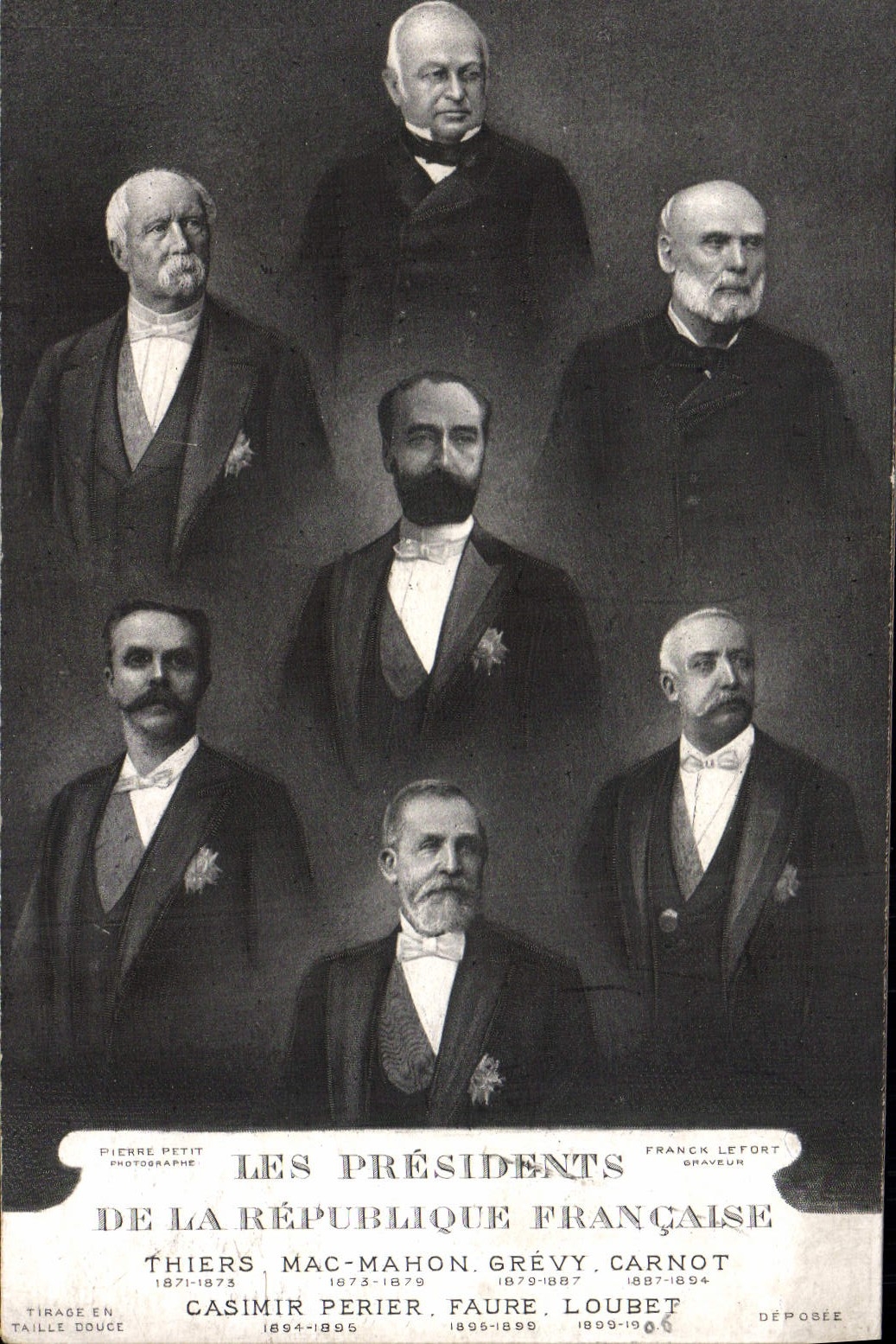 VINTAGE POSTCARD Presidents of the Republic Thiers Mac Mahon Grevy Carnot Casimir Perriet Faure Loubet