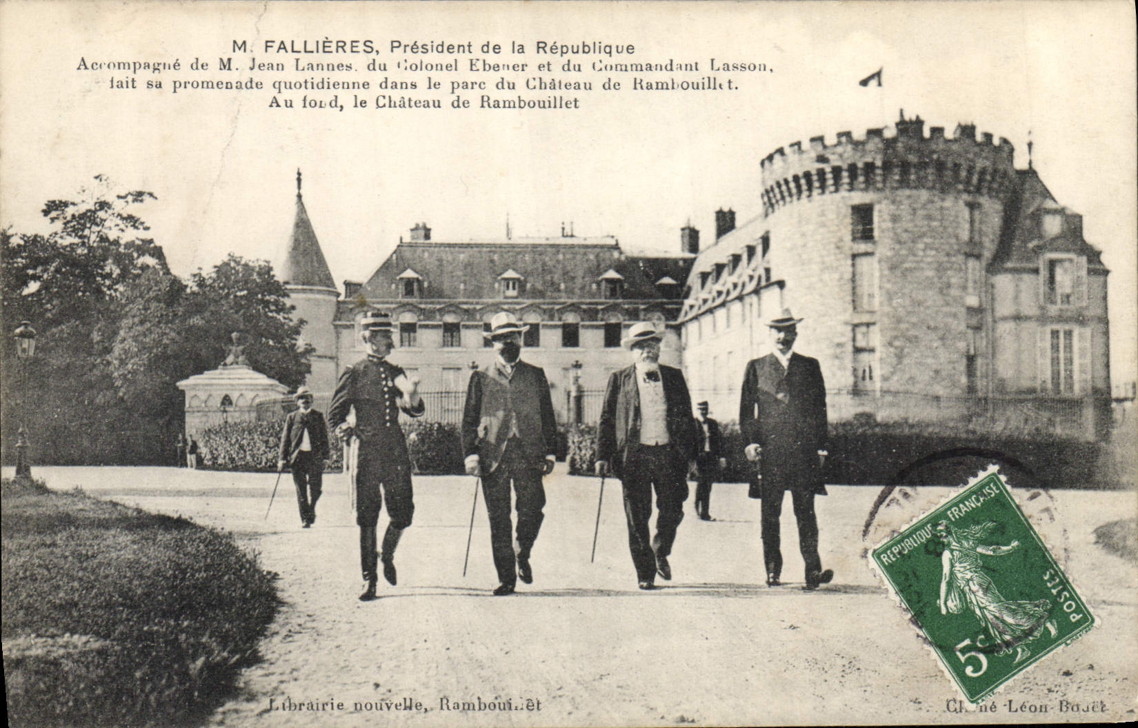 VINTAGE POSTCARD Mr. Fallieres President of the Republic Jean Lanne Colonel Ebener commander Lasson Rambouillet