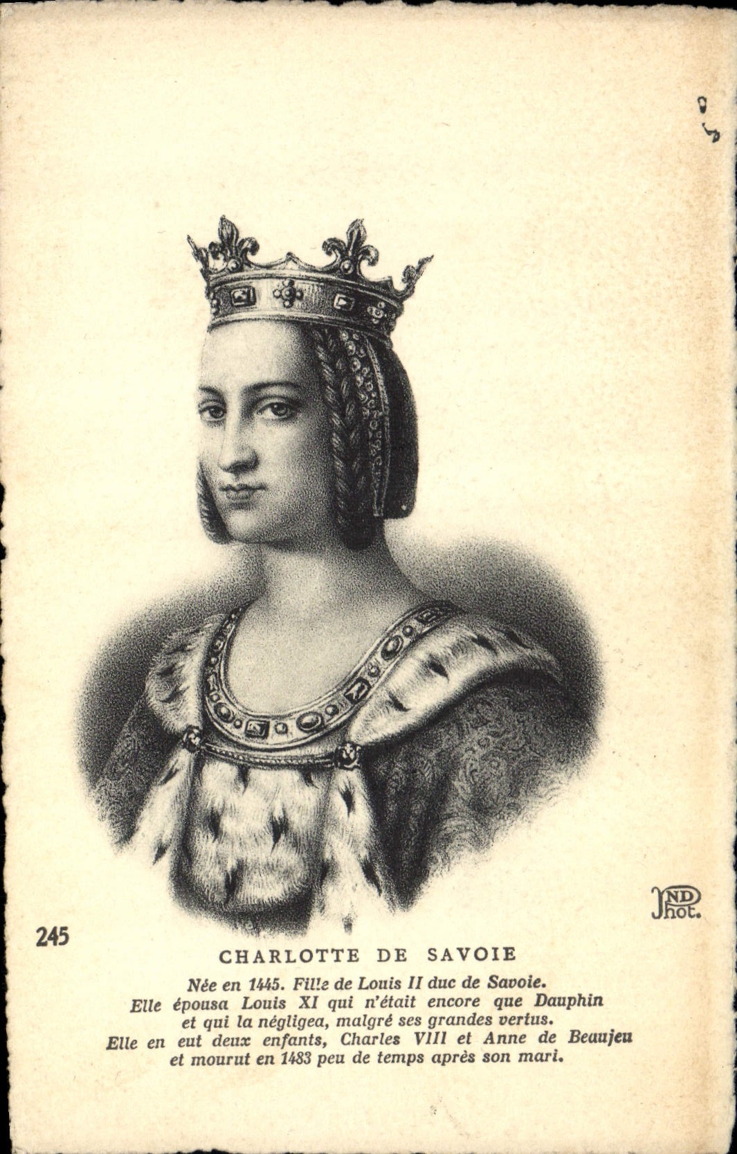 VINTAGE POSTCARD Charlotte of Savoy Girl of Louis II Duke of Savoy