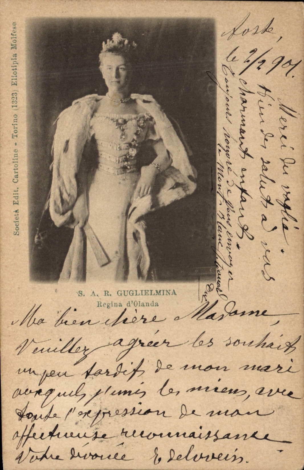 VINTAGE POSTCARD SAR Guglielmina Regina d' Olanda