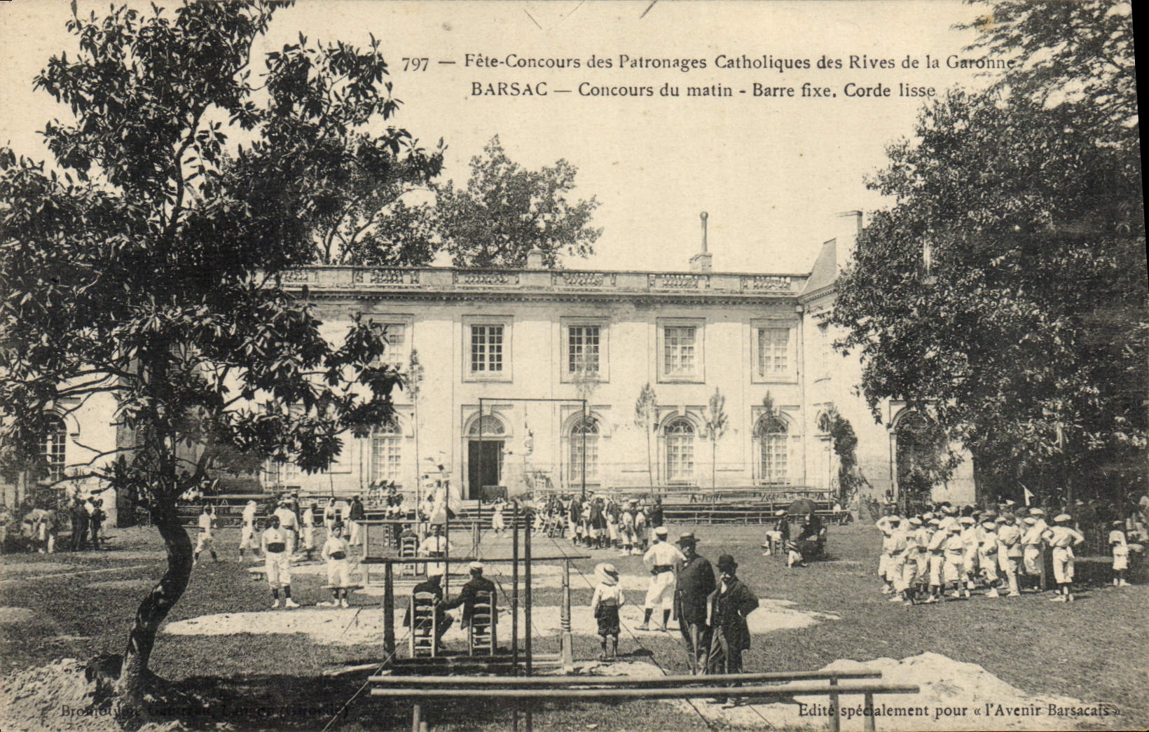 CPA Fete Concours des patronages catholiques des rives de la Garonne Barsac Concours du matin Barre fixe Corde lisse