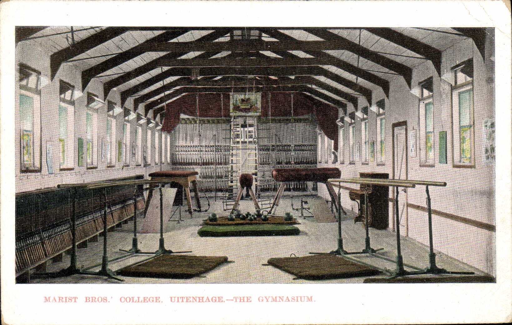 VINTAGE POSTCARD Gymnastic Marist Bros College Uitenhage The gymnasium