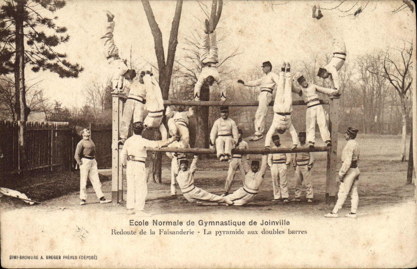 VINTAGE POSTCARD Teacher training school of Gymnastics and Joinville fencing the Redoute bridge of the Pheasantry the pyramid to the double bars