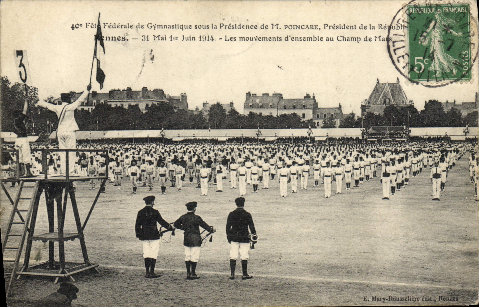 VINTAGE POSTCARD 40eme national festival of Gymnastics Poincare Rennes overall movements at the Champ de Mars
