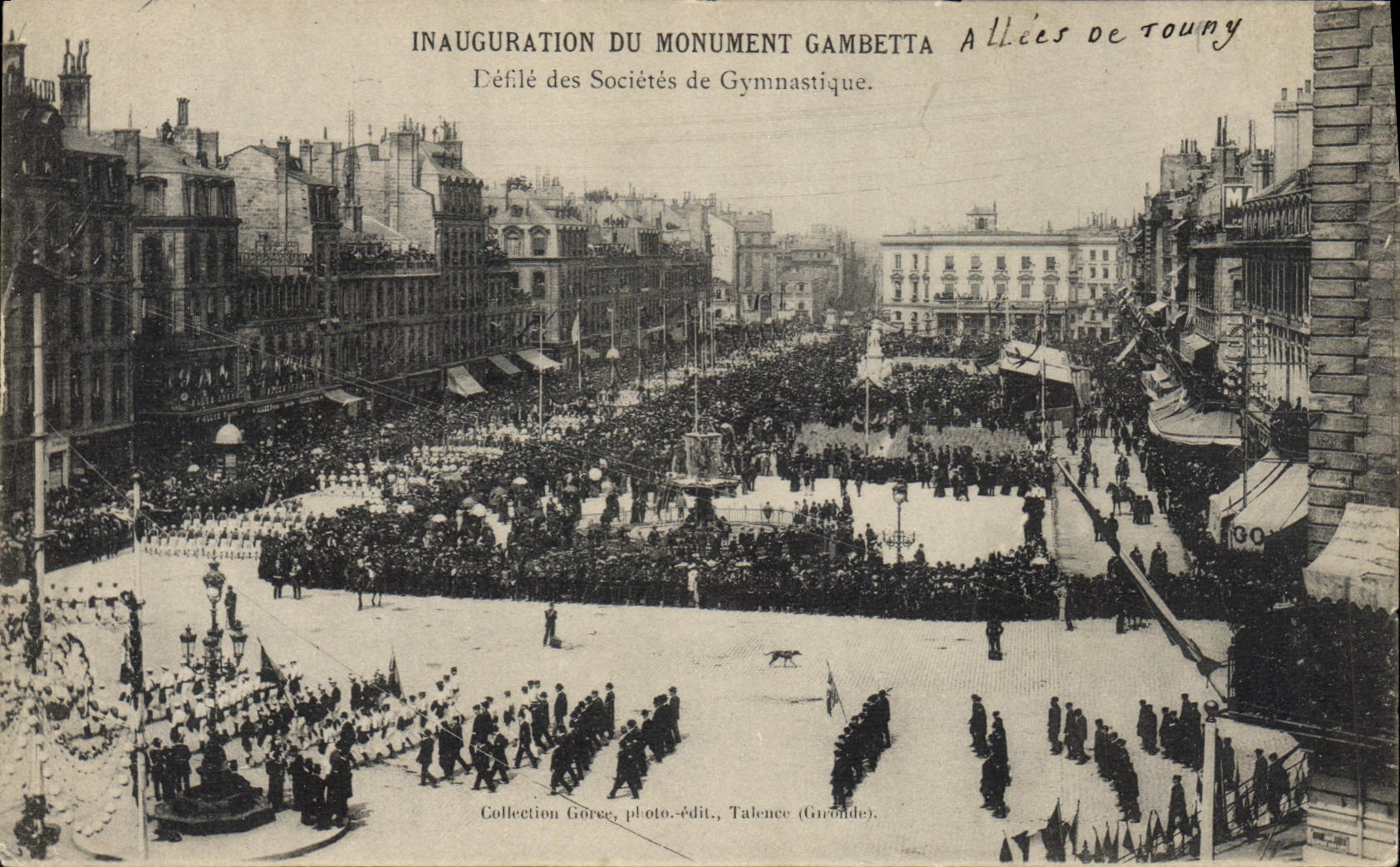 VINTAGE POSTCARD Inauguration of the Gambetta monument Ravelled of the Companies of Bordeaux Gymnastics