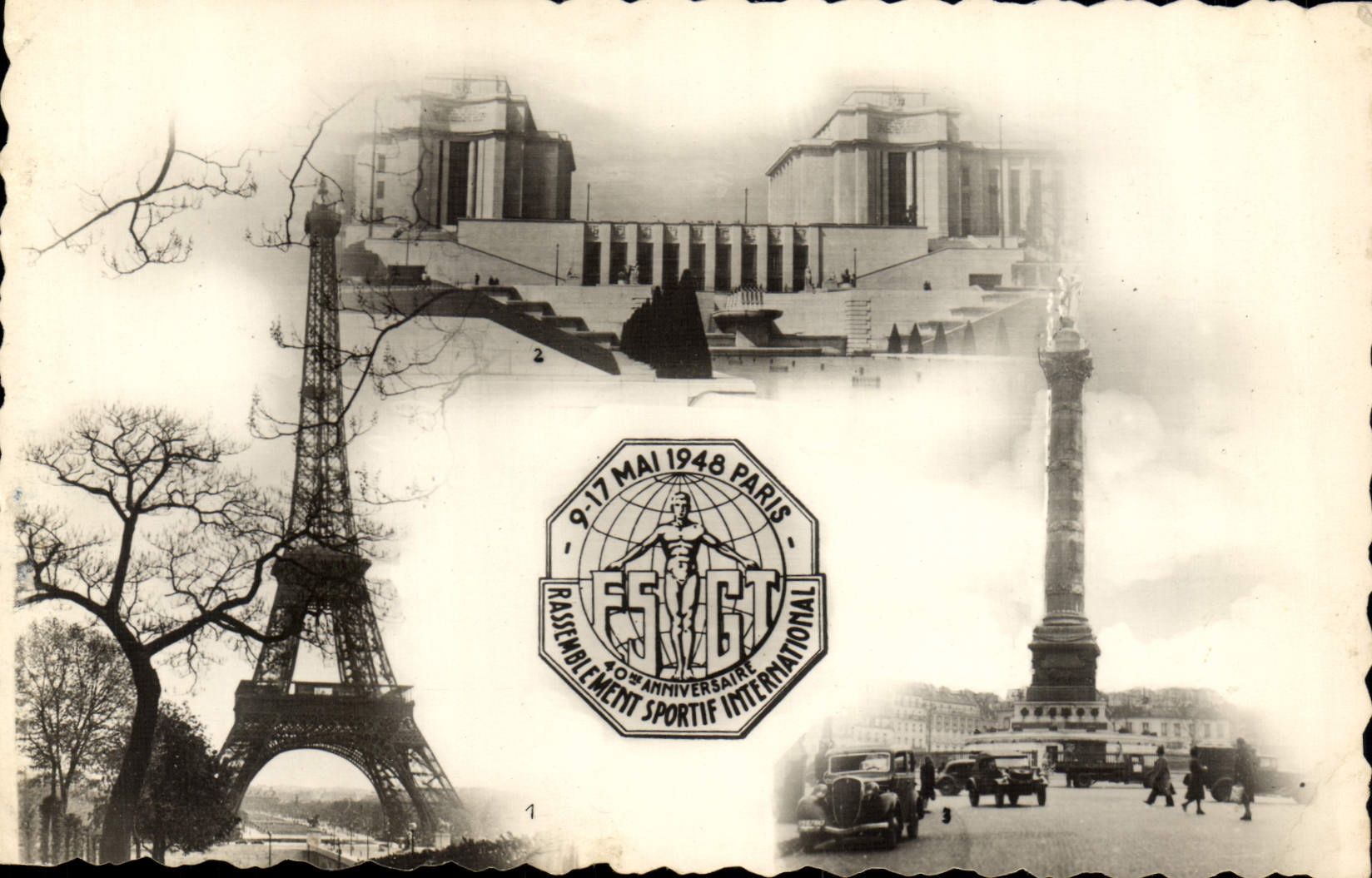 CPM Gymnastique Rassemblement Sportif international Mai 1948 Paris Tour Eiffel