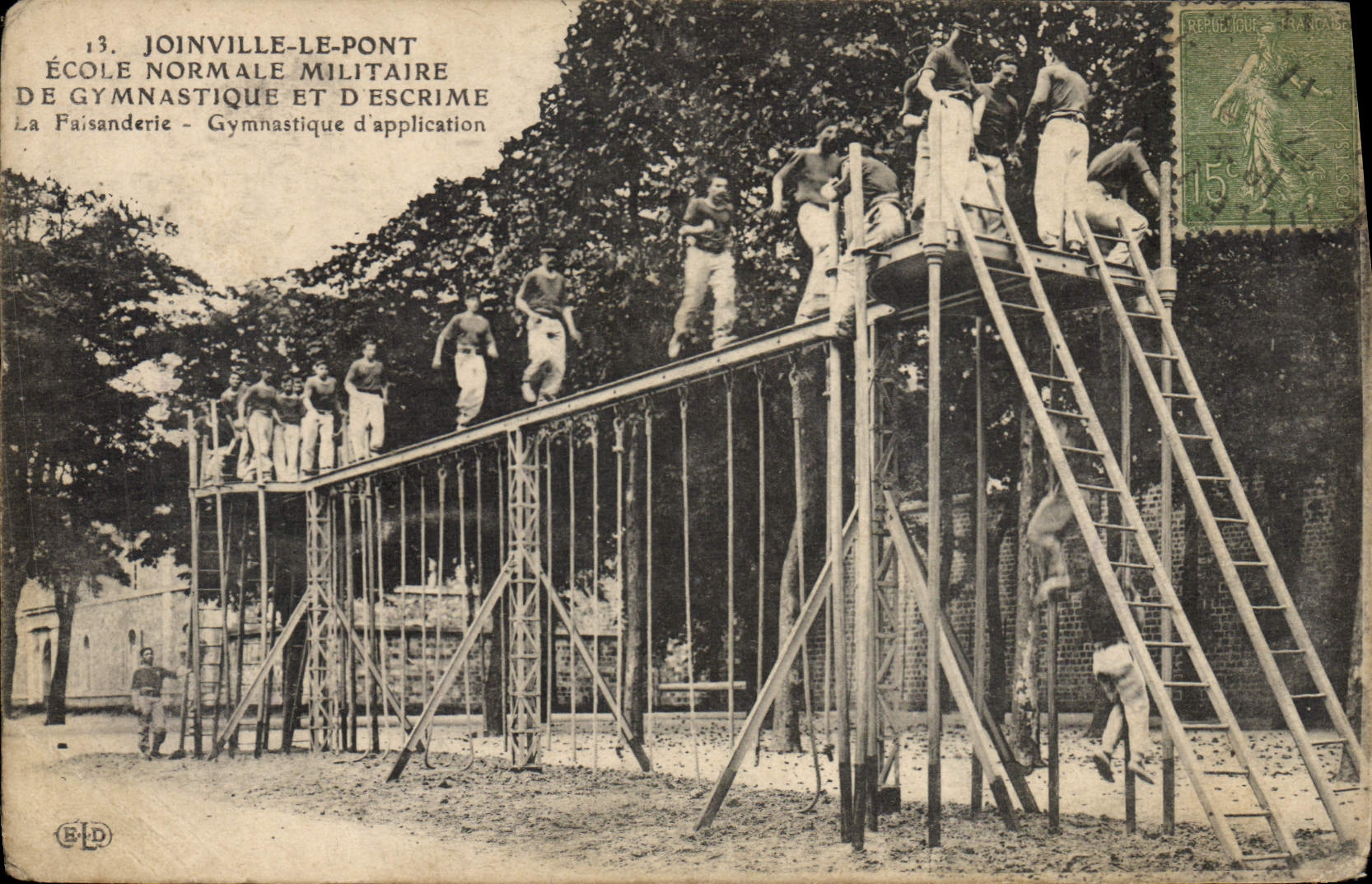 VINTAGE POSTCARD Teacher training school of Gymnastics and Joinville fencing the Redoute bridge of the Pheasantry