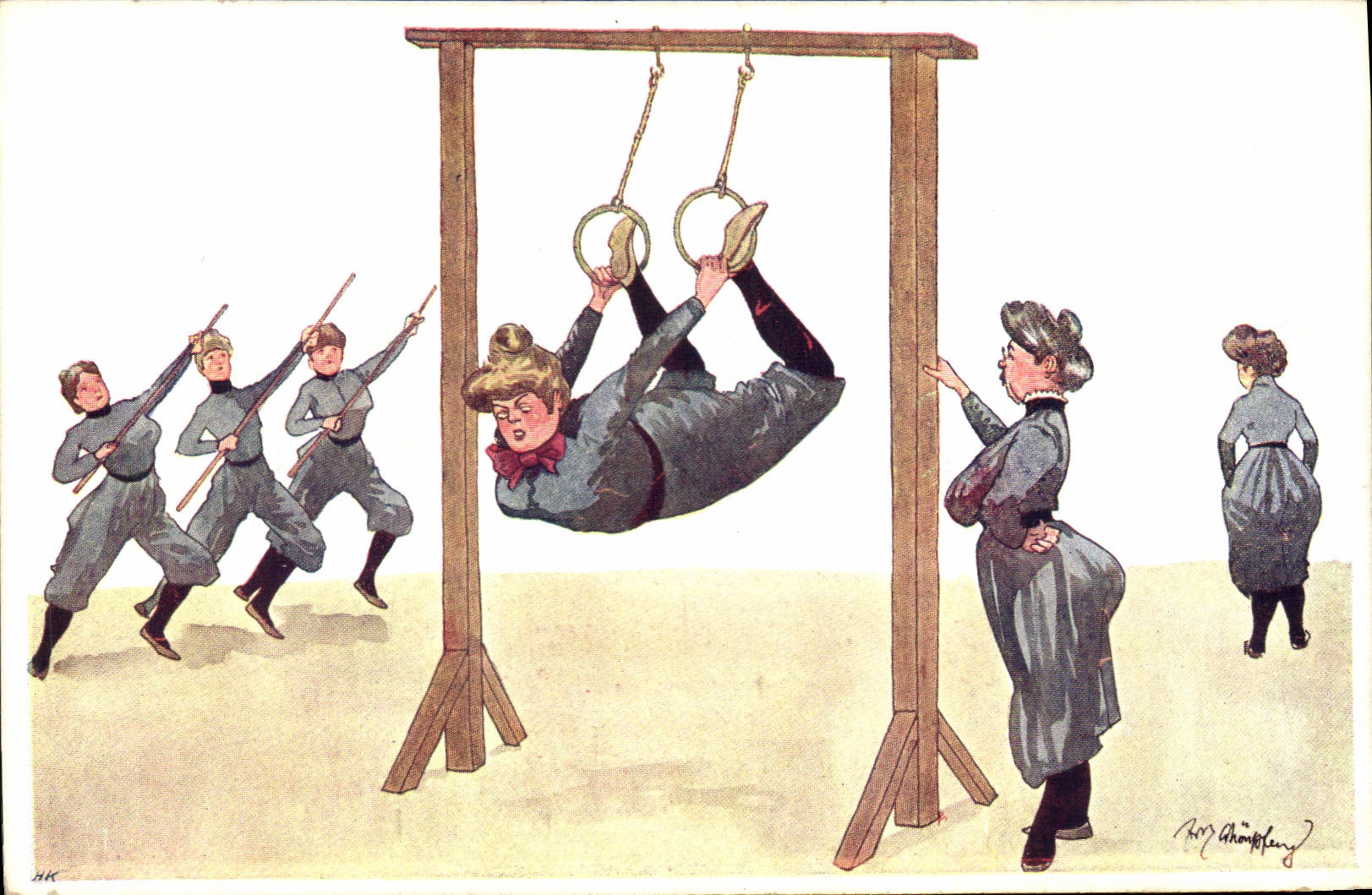 VINTAGE POSTCARD Gymnastic Rings Illustrator