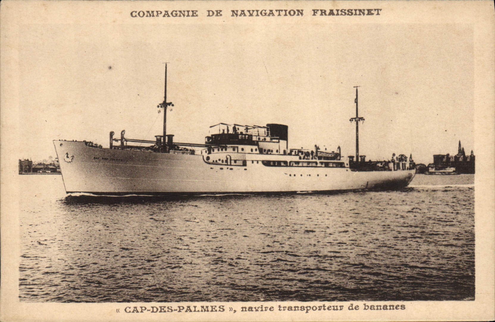 VINTAGE POSTCARD Boat Fraissinet Cape of the Palms conveying ship of bananas