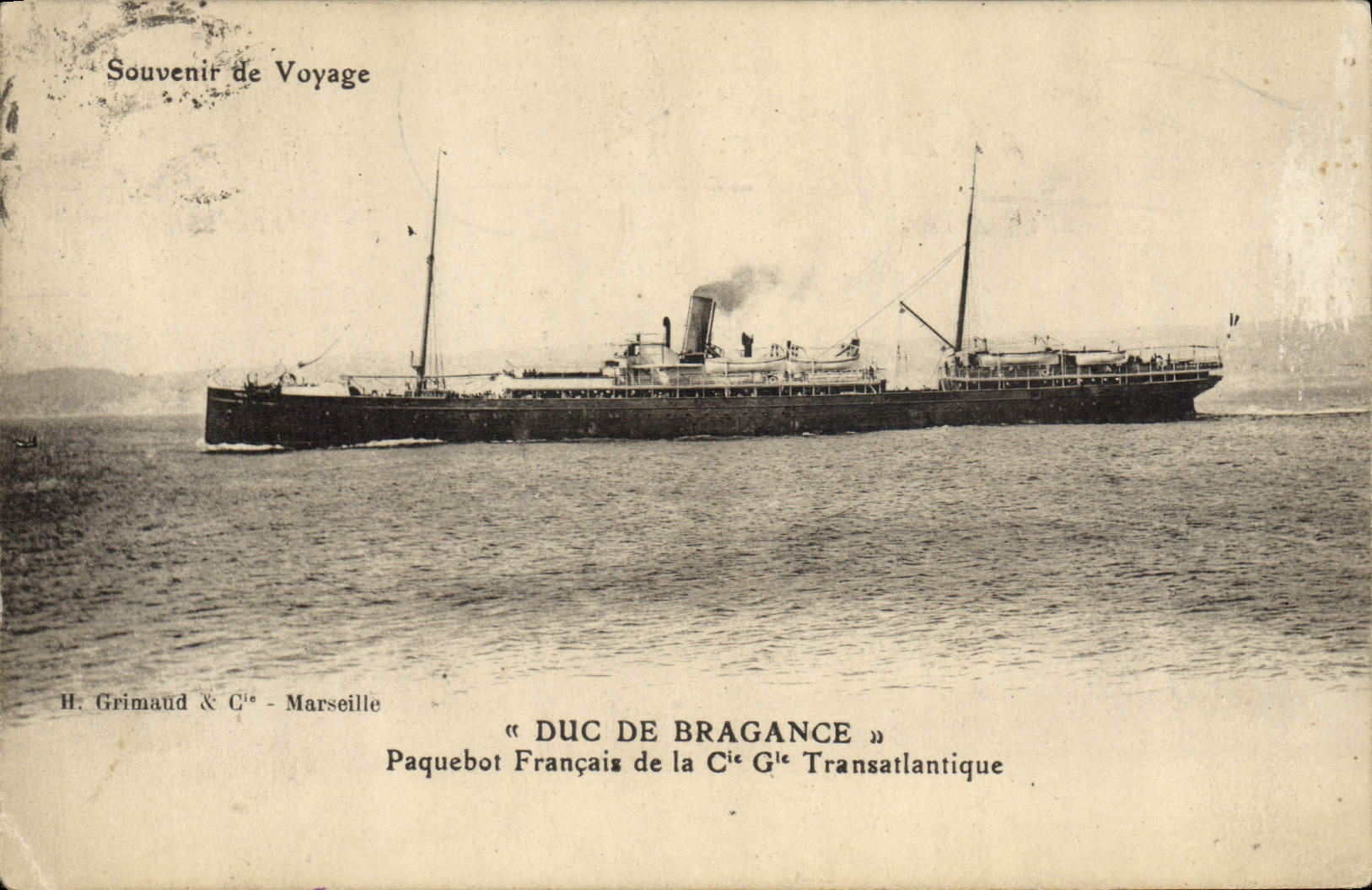 VINTAGE POSTCARD Boat Duke of Bragance French Steamer of the Transatlantic Co Gle