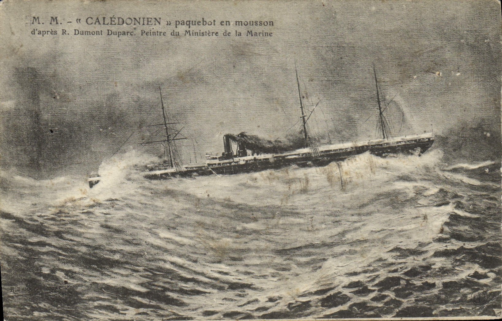 VINTAGE POSTCARD Boat MISTERS Caledonien Steamer in monsoon