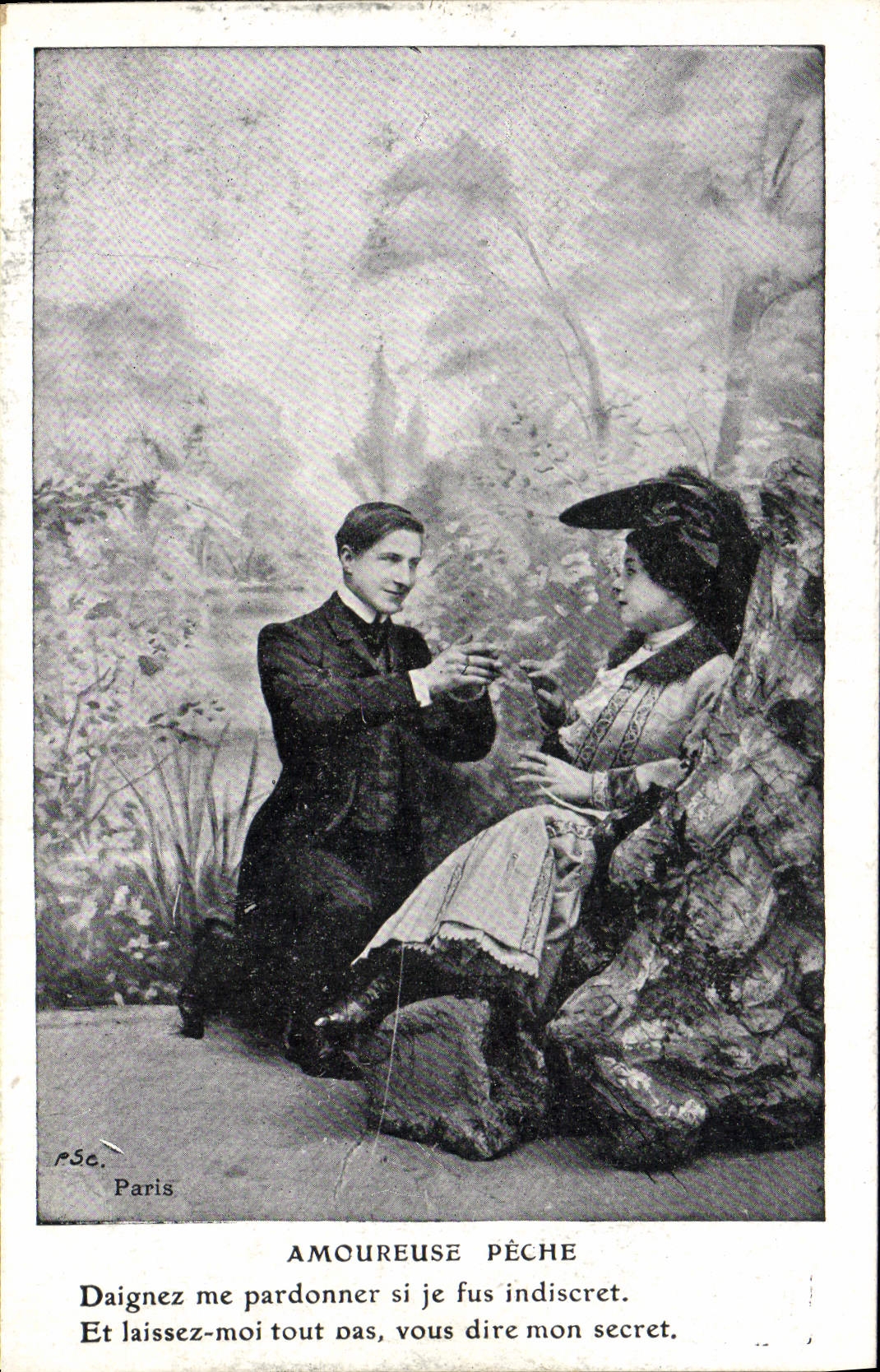 VINTAGE POSTCARD Fantaisie Child In love Fishes