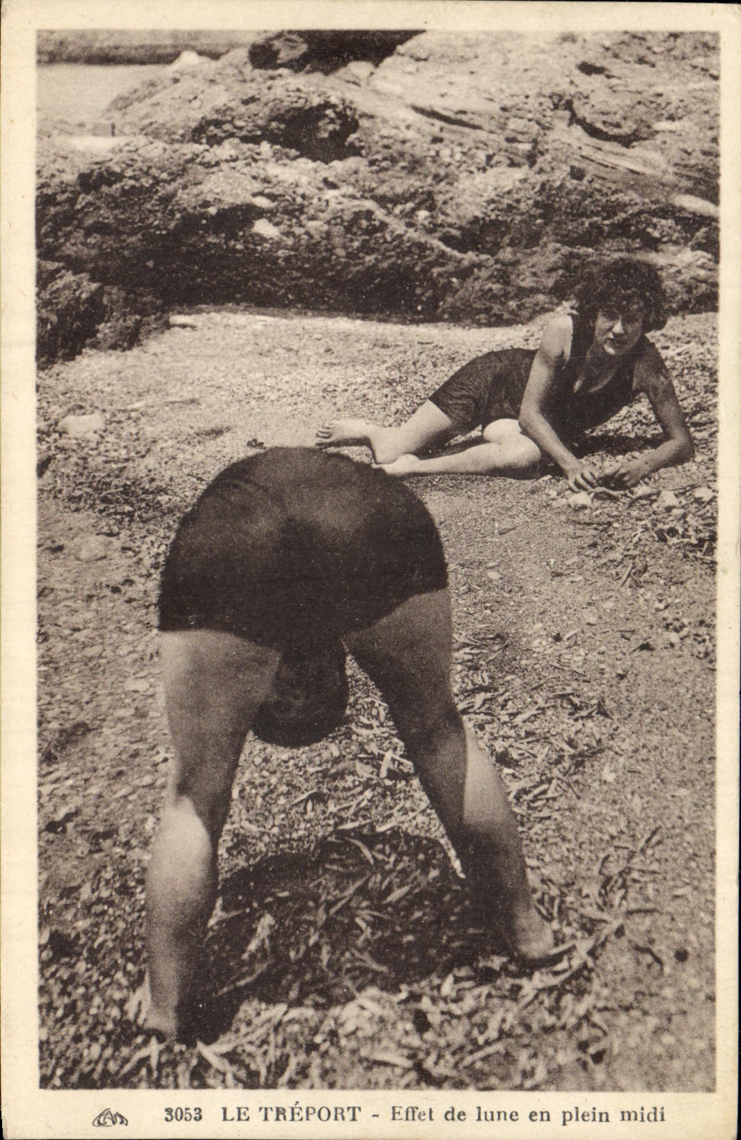 VINTAGE POSTCARD Fantasy Bathing suit Woman Treport Effect of the moon in full midday