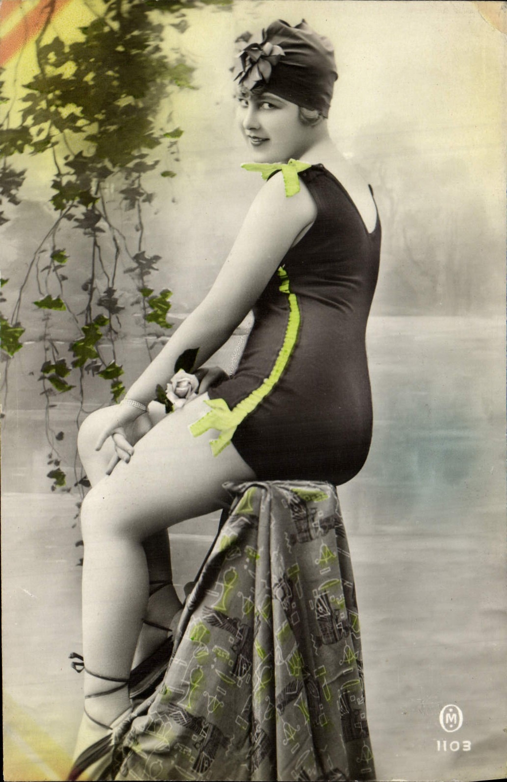 VINTAGE POSTCARD Fantasy Bathing suit Woman