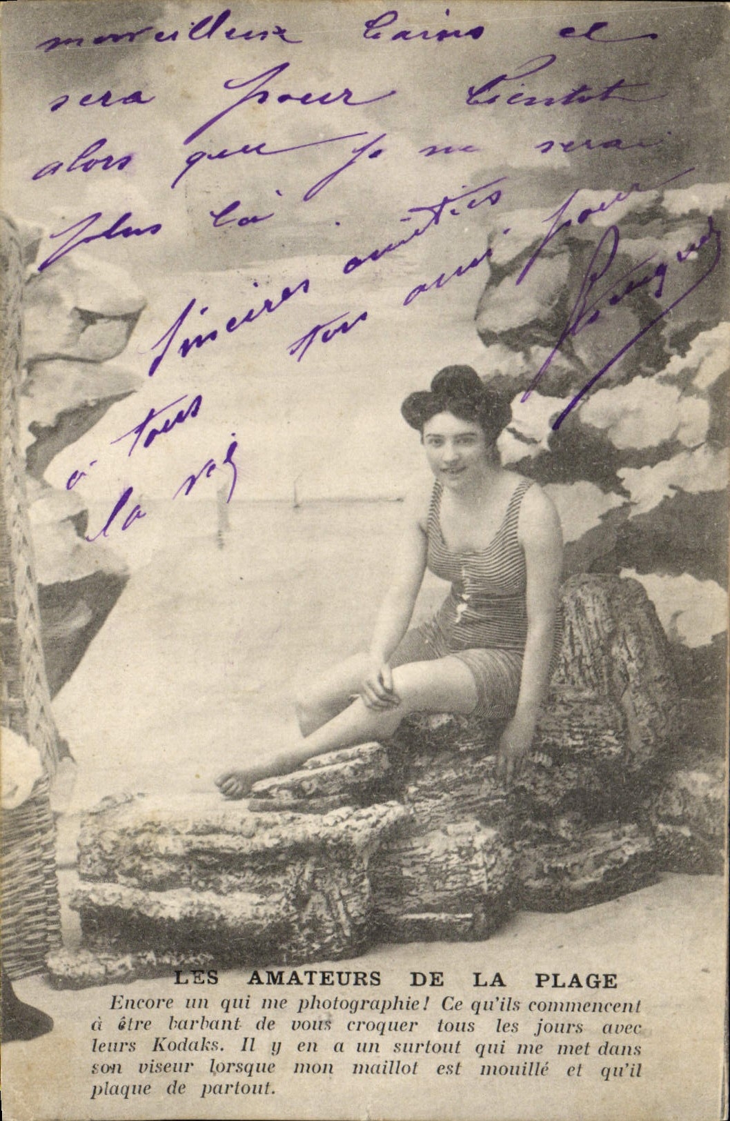 VINTAGE POSTCARD Fantasy Bathing suit Woman amateurs of the beach