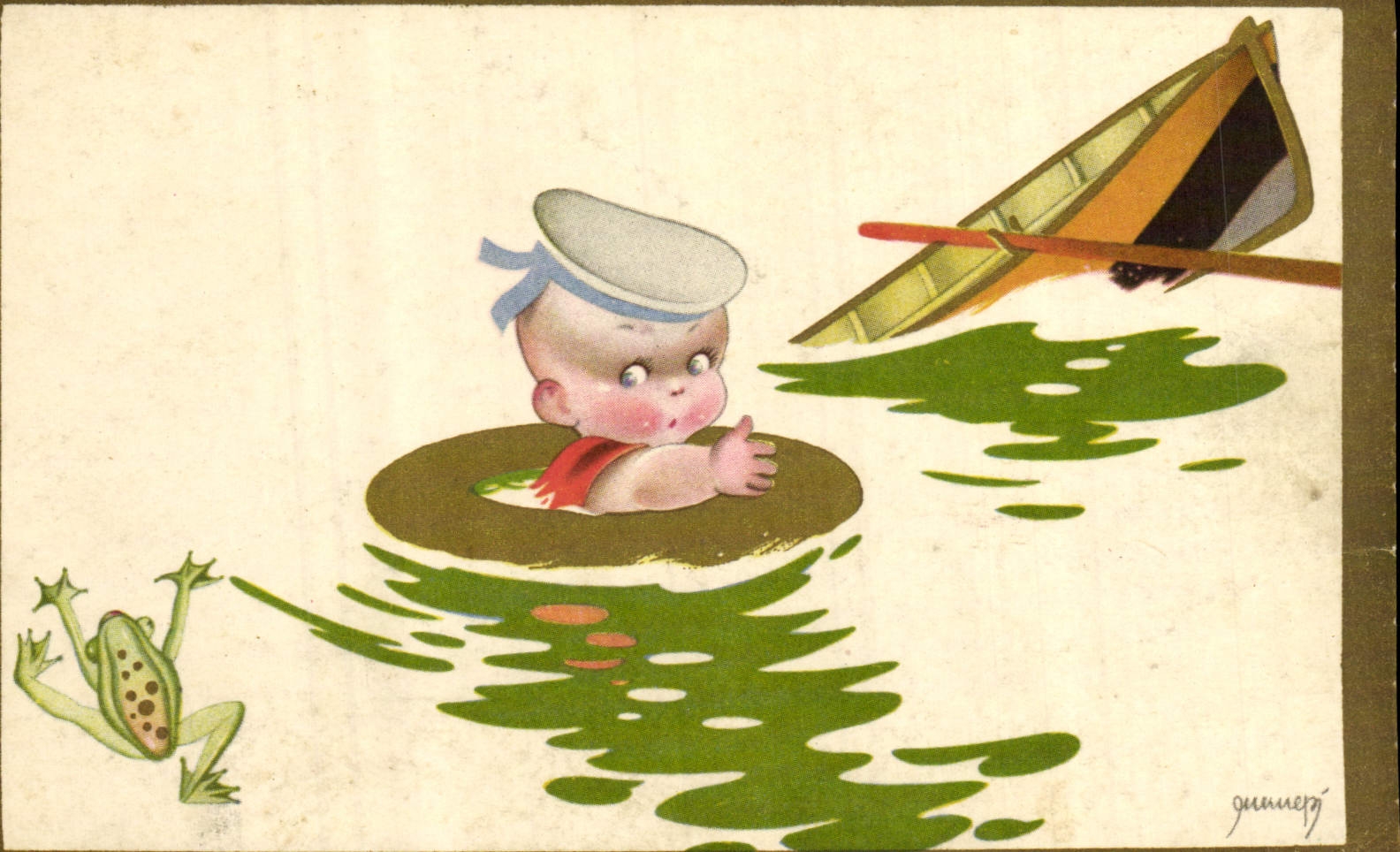 VINTAGE POSTCARD Frog Toad Marine Child