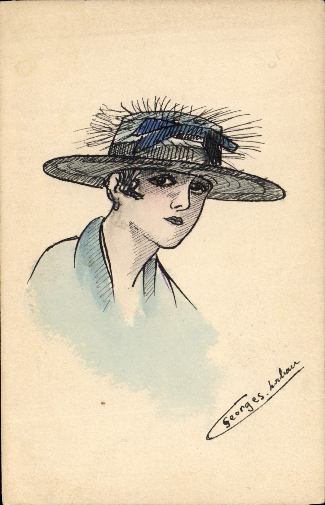 CPA Fantaisie Illustrateur Femme Chapeau Coiffe