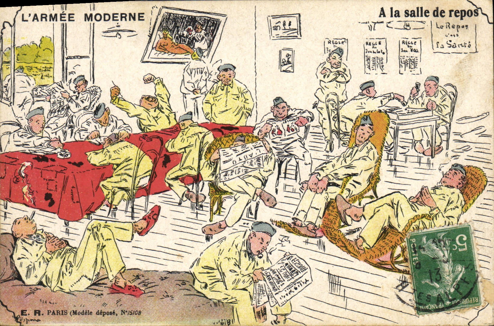 VINTAGE POSTCARD Militaria Fantasy In the room of rest