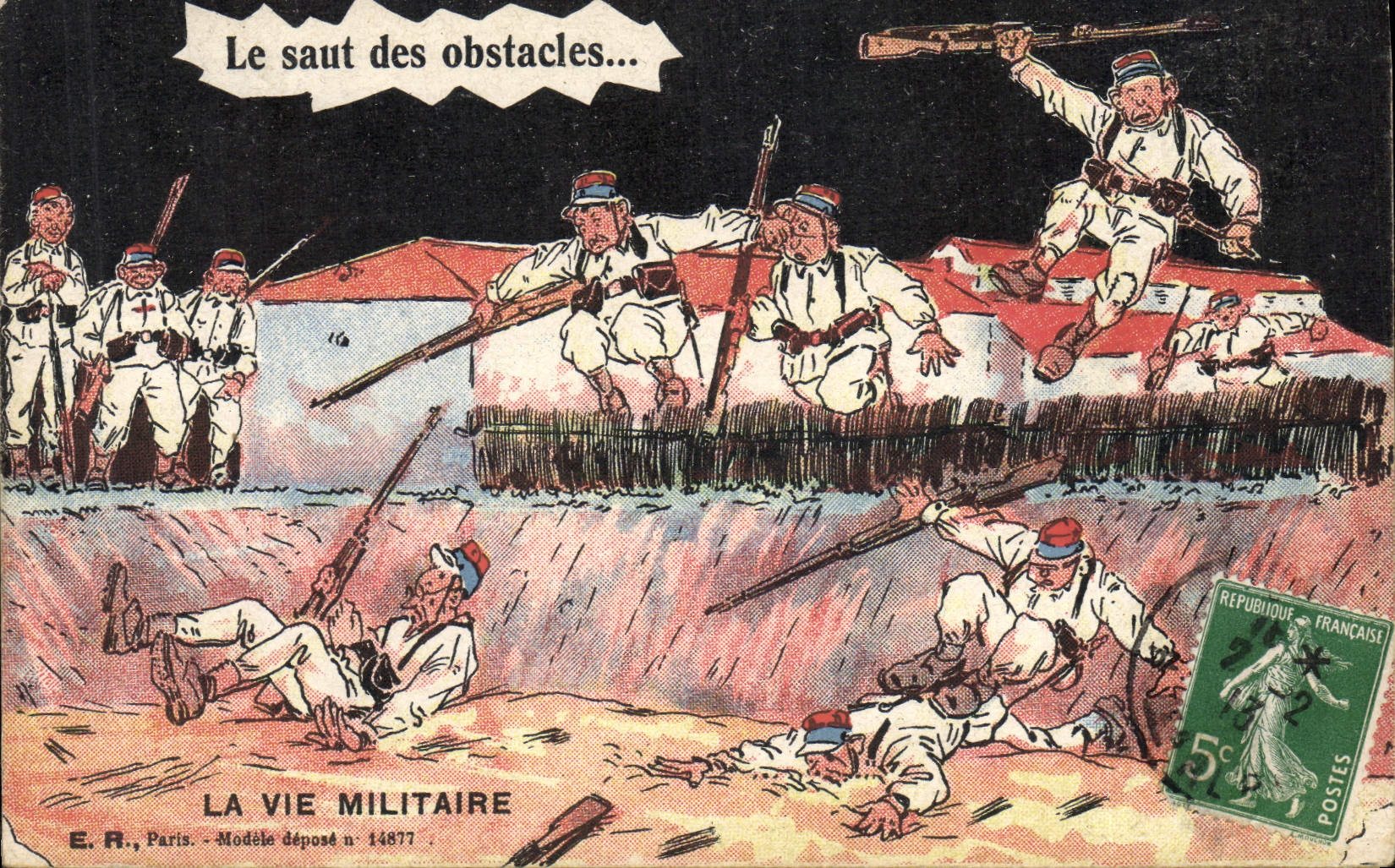 CPA Fantaisie Militaria le saut des obstacles 