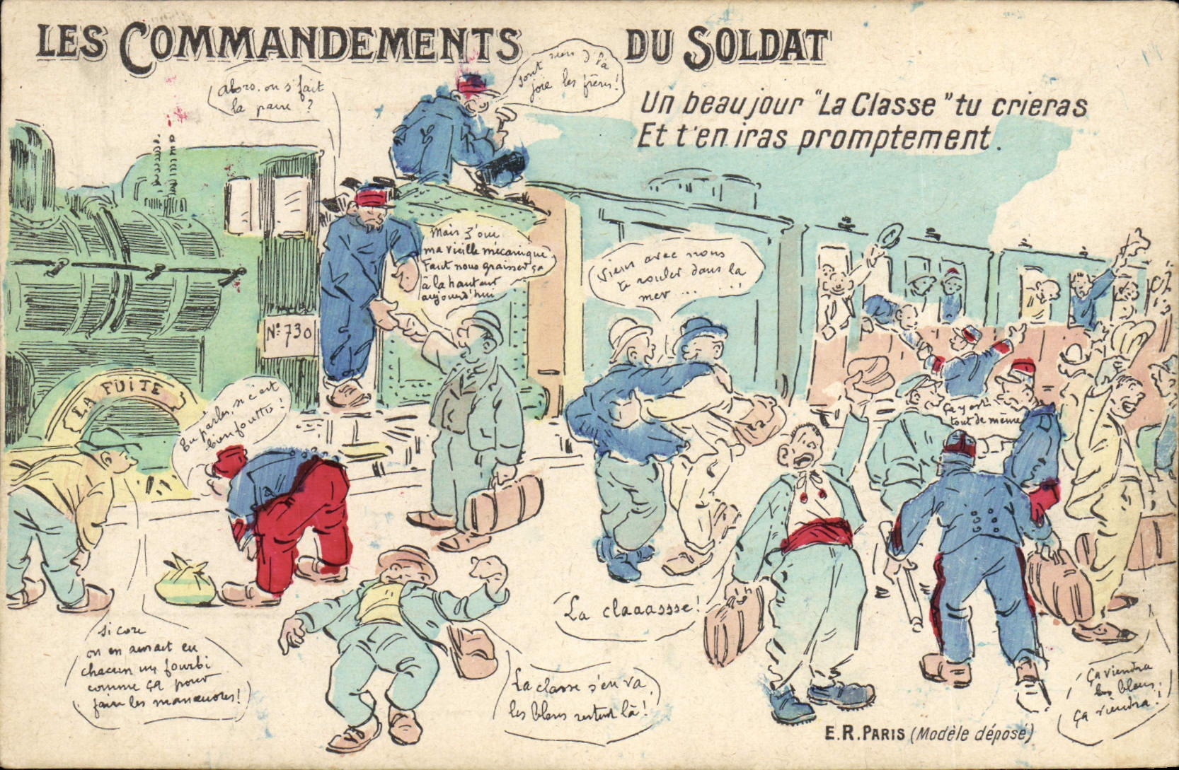 VINTAGE POSTCARD Militaria Fantasy commands of the soldier Train