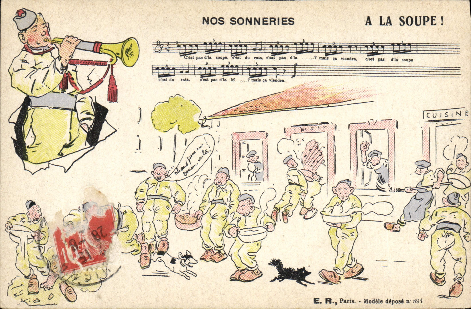 VINTAGE POSTCARD Militaria Fantasy Our ringings With soup Trumpet