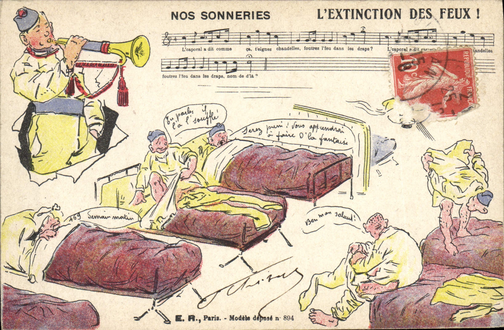 VINTAGE POSTCARD Militaria Fantasy the extinction of fires