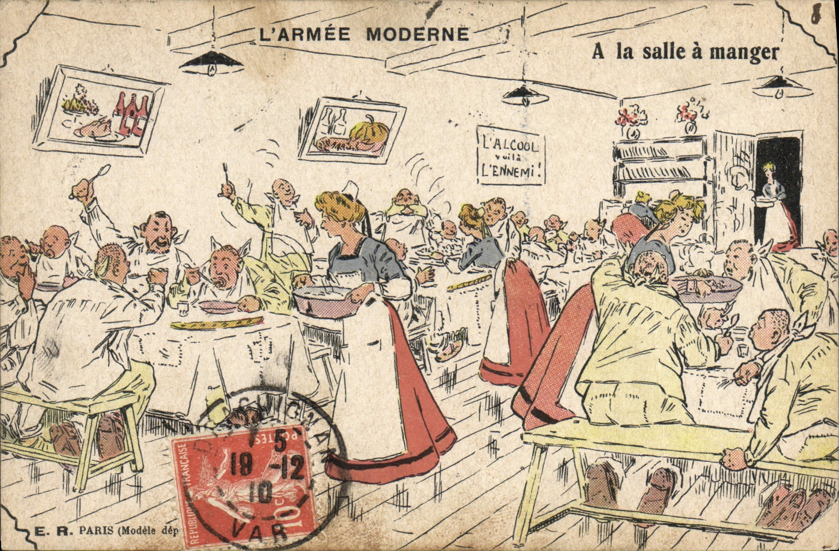 VINTAGE POSTCARD Militaria Fantasy With dining room