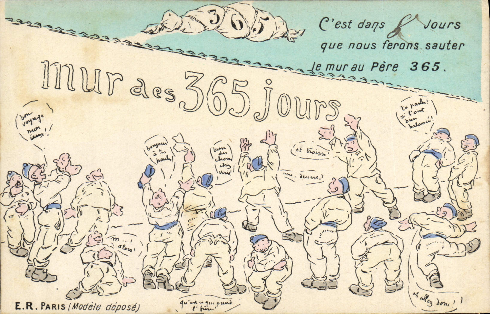 CPA Fantaisie Militaria Mur des 365 jours